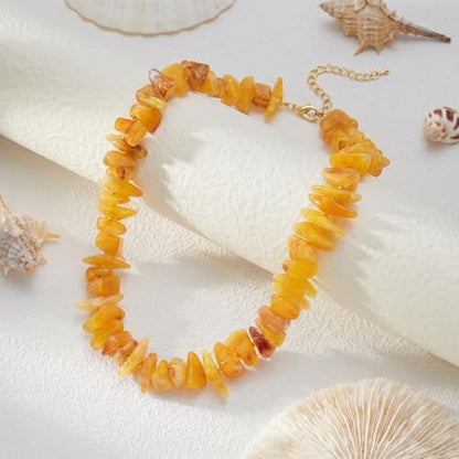 Elegance 11 designs Chunky Heart Necklace for Women, Colorful Acrylic Beaded Statement Puff Heart Necklace, Cute Boho Y2K Choker Necklace for Gift Jewelry - color: Yellow