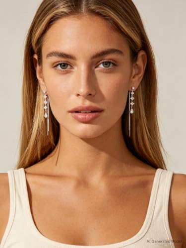 Silver Dangle Earrings Women Dangling Drop Bridesmaid Wedding Prom Jewelry - color: Silver cz tassle drop