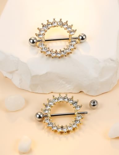 Cisyozi 16G 14G Nipple Piercing Jewelry Tongue Rings Hypoallergenic Surgical Steel Screw Nipple Tongue Shield Ring Barbell Body Piercing Jewelry Retainer for Women 9/16 Inch 14mm - color: C:14G(1.6MM)-8Pairs - Gold