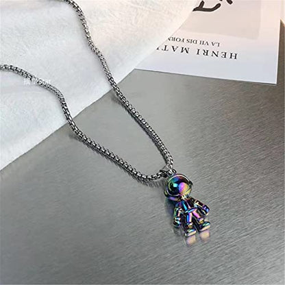 Caiyao 2Pcs Stainless Steel Mutual Attraction Couples Matching Spaceman Pendant Necklace Astronaut Promise Necklace for Women Men Friends Him Her Friendship Astronomy Jewelry Gift - color: D rainbow