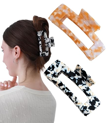 2 Pack Hair Claw Clips for Women Tortoise Shell Large Claw Hair Clips for Thin to Thick Hair Rectangle Hair Jaw clips - color: 2 Colors E