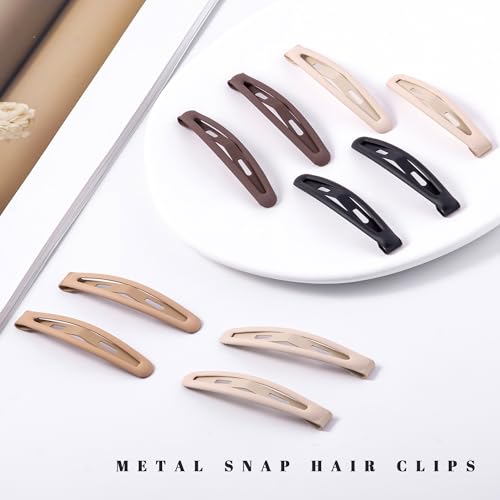 16 PCS Snap Hair Clips Metal Barrettes for Women Non Slip Barrettes for Thick and Thin Fine Hair,Matte Black Brown Beige,2.36 x 0.43 Inches. - color: Matte Black Brown Beige