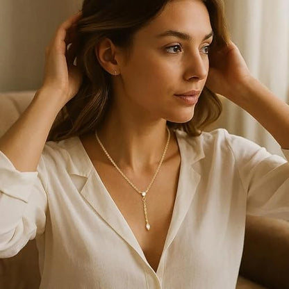 VIROMY Gold Long Y Necklaces for Women Trendy - Dainty Lariat Chain Drop Pendant Necklace for Women Gold Statement Jewelry - color: Y Necklace 03