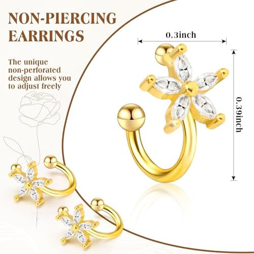 Ear Cuff Earrings with Fake Diamond for Women Non Piercing Fake Earring Cuff Clip On Earring Cuffs Non Pierced for Renaissance Costume,Rave Outfits,Birthday Dress,Women Gift - color: Gold