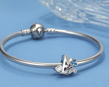 S925 Silver Butterfly Initial Letter Charms Fit for Pandora Charms Bracelets and Necklace Alphabet Bead Charms Jewelry Gifts for Women - color: A