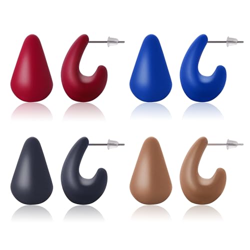 LETFLY 3/4/5 Pairs Teardrop Earrings for Women, Silver Plated Hypoallergenic Chunky Open Drop Hoop Earrings Set, Fashion Anniversary Birthday Jewelry Gifts for Women - color: Multicolor B