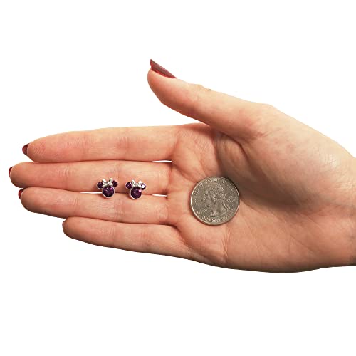 Minnie Mouse Birthstone Stud Earrings Women | Birthstone Earrings for Women - color: February-Amethyst Crystal
