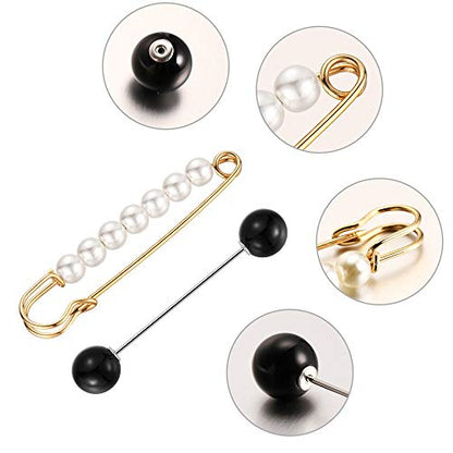 Jetec 8 Pieces Women Brooch Pins Sweater Shawl Clips Scarf Collar Pin Faux Pearl Brooch Pins, Safety Pin for Women Girls Clothing Costume Accessory Wedding Party Decor, Differ Styles