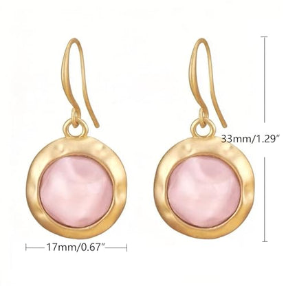 Gold Earrings for Women Dainty Stone Round Dangle Drop Earrings Colorful Resin Beaded Black White Pink Blue Dangle Drop Earrings Statement Gift - color: Pink Earrings