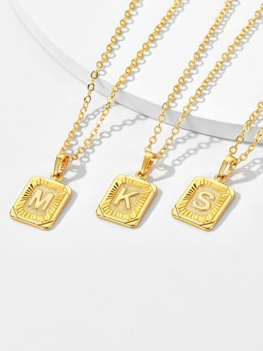 U7 Initial Necklaces for Women, Square Letter Pendant Necklace | Gold & Silver Plated A-Z Pendant | Personalized Large Monogram | 20+2" Adjustable Chain | Gift Packed for Mom Wife Friends - color: a. Gold, style: S