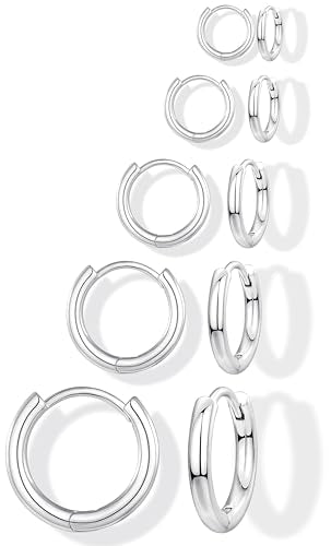 Small Gold Huggie Hoop Earrings Set for Women Men, Hypoallergenic 14K Gold Plated Hoop Earring Cartilage Earrings Stack Sets for Multiple Piercing Jewelry Cute Mini Tiny Lightweight Earrings for Sensitive Ears Everyday - color: Silver, size: 6mm/8mm/10mm/