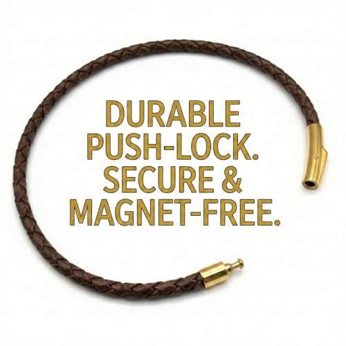 Leporem Premium Brown Braided Leather Bracelet 18K Gold Plated Minimalist Everyday Jewelry Secure Push Lock Clasp Luxury Gift Box