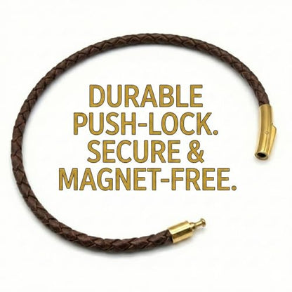 Leporem Premium Brown Braided Leather Bracelet 18K Gold Plated Minimalist Everyday Jewelry Secure Push Lock Clasp Luxury Gift Box