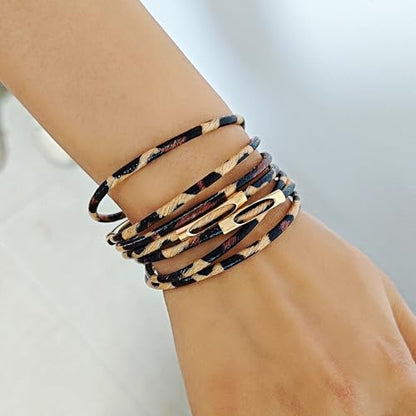 ZMANYIJEW Leather Wrap Bracelets for Women,Boho Cuff Bracelets Multi-Layer Crystal Beads Cuff Bracelet Multilayered Leopard Leather Braided Bangle Wrist Cuff Bangles - style: Leopard