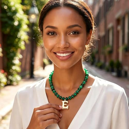 Initial Beaded Necklaces for Women,14K Gold Plated Bubble Letter Pendant Jewelry Gifts - color: acrylic neccklace-e