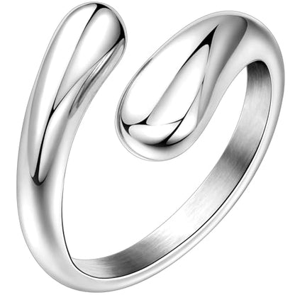 Non Tarnish Gold Chunky Rings for Women, 14K Gold Plated Statement Dome Rings Stacking Silver, Adjustable Mens Eternity Wedding Band Mixed Metal Jewelry Size 3-13 - color: Silver, size: 9, style: Open Twist Band