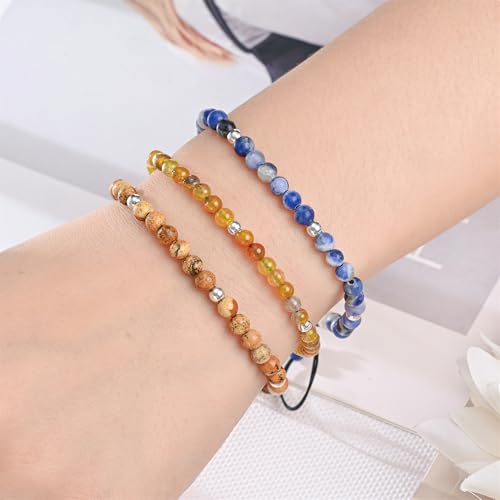 Natural Stone&925 Sterling Silver/18K Gold Anklet,│4MM│9-12 in│, Hand Woven, Adjustable Size - color: Brown Dragon Agate