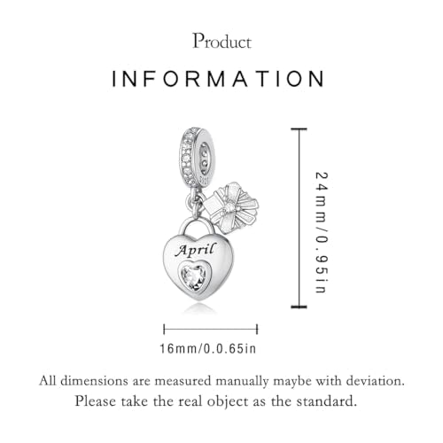 925 Sterling Silver Birthstone Charms Fit for Bracelet and Necklace Happy Birthday Charm Mother's Day Jewelry Gift for Women - color: 4-April