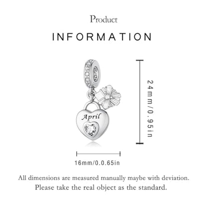 925 Sterling Silver Birthstone Charms Fit for Bracelet and Necklace Happy Birthday Charm Mother's Day Jewelry Gift for Women - color: 4-April