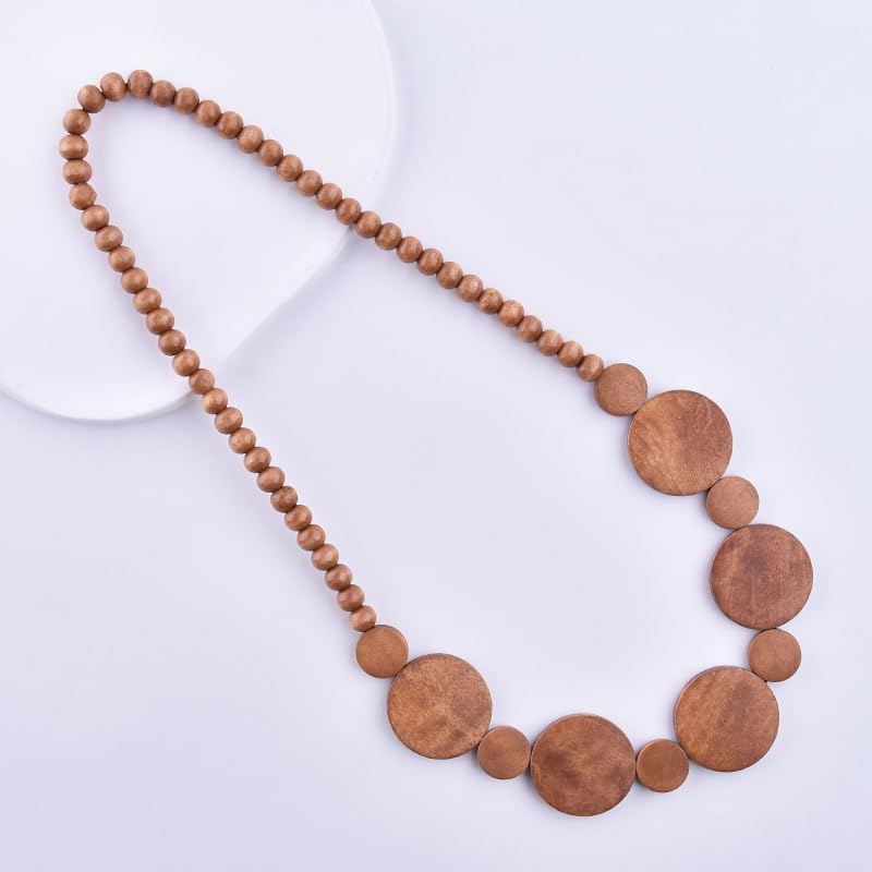 Todu Natural Wooden Beads Statement Necklace Handmade Boho African Tribal Choker Necklace Simple Hippie Vacation Jewelry for Unisex Men Women - color: 1
