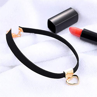 PAURO Women's Black Velvet Ribbon Choker Necklace for with Gold/Silver O | Stainless Steel,Classic Charm Jewelry - color: Heart-Gold