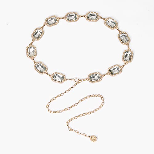 ILuvatar Green Glass Diamond Chain Belt - Metal Women's Western Style Dress Belt - color: Gold-s-white