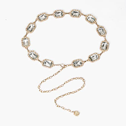 ILuvatar Green Glass Diamond Chain Belt - Metal Women's Western Style Dress Belt - color: Gold-s-white