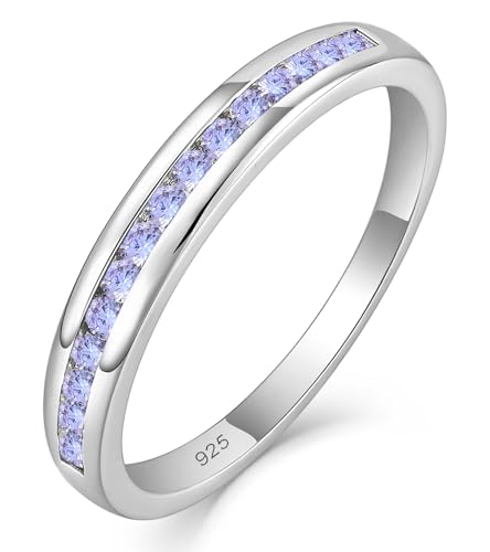 YL Stackable Rings 925 Sterling Silver Halo Birthstone Eternity Bands Jewelry for Women - color: 06-alexandrite-Jun