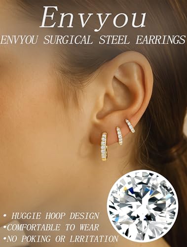 316L Surgical Steel Huggie Hoop Earrings | Dainty Pave Cubic Zirconia Cartilage Tiny Earring for Sensitive Ears Hypoallergenic Lightweight for Women Men - style: Gold Plated,18G*8/10/12mm