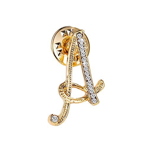 Initial Letter Brooch Pin Small Lapel Pin Tie Tack Name Personalized Gifts for Women Men Gold A-Z - style: Brooch,Classy,Tie Tack,Rhinestone,Lapel