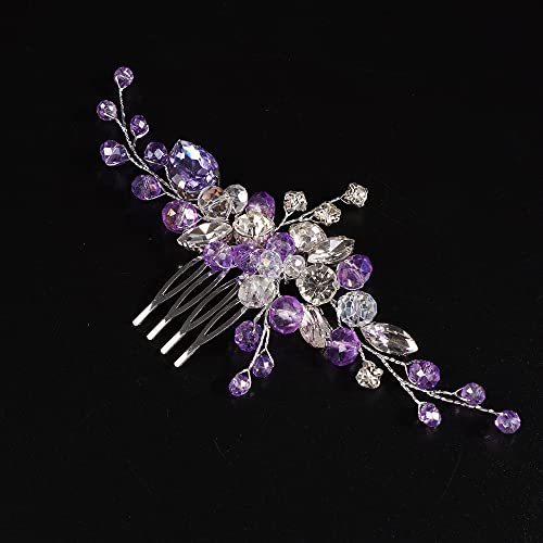 JWICOS Crystal Bride Wedding Hair Comb Rhinestone Bridal Hair Clip Glitter Wedding Hair Accessories for Women and Girls (Purple) - color: Purple