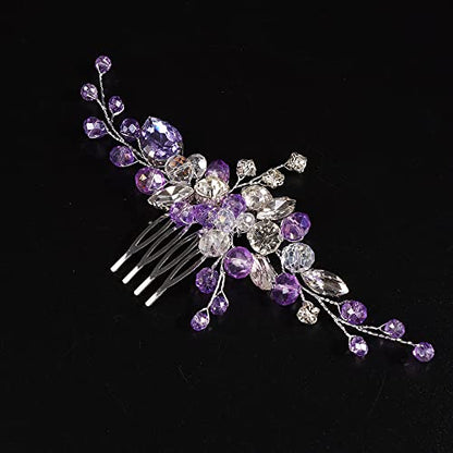 JWICOS Crystal Bride Wedding Hair Comb Rhinestone Bridal Hair Clip Glitter Wedding Hair Accessories for Women and Girls (Purple) - color: Purple