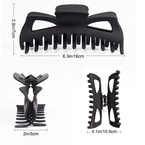 Extra Large Claw Clips for Thick Hair, 6.4 Inch Strong Hold Matte Jumbo Accessories for Women Long Curly Hair Cute Nonslip Big Jaw Clip French Giant Hair Clip 4 Pack (Black, Brown leopard)