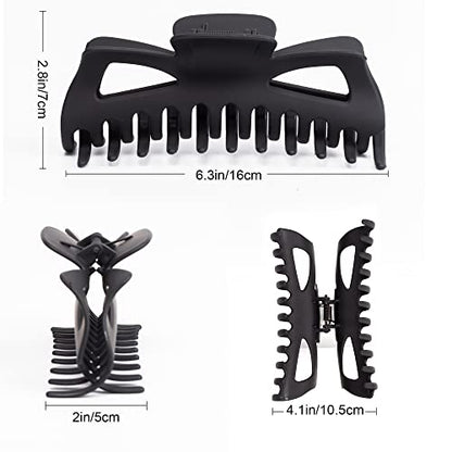 Extra Large Claw Clips for Thick Hair, 6.4 Inch Strong Hold Matte Jumbo Accessories for Women Long Curly Hair Cute Nonslip Big Jaw Clip French Giant Hair Clip 4 Pack (Black, Brown leopard)