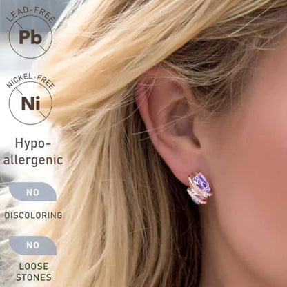 Gifts for Women, Wish Stone Stud Earrings with Birthstone Crystals, 18K Rose Gold Plated or Silver-tone - color: 106-June-Alexandrite Light Purple-Rose Gold Plated