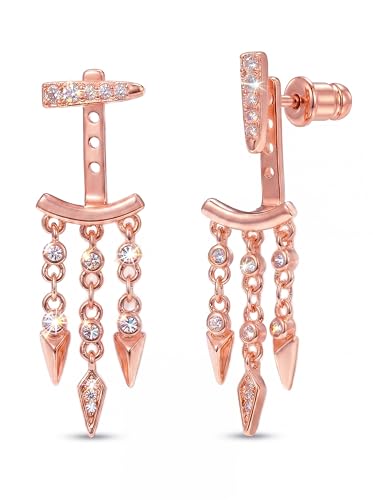 Gold Earrings for Women Trendy 14K Gold Plated Dangle Earrings Small Hoop Huggie Drop Stud Earrings Cubic Zirconia Simple Minimalist Dainty Chain Tassel Hypoallergenic Earrings - color: Jacket & Rose Gold