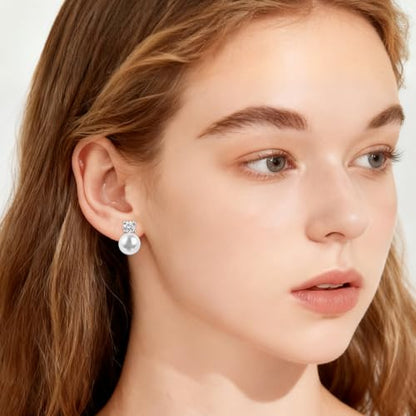 White Pearl Clip On Earrings for Women, 14K Gold Pearl Earrings 925 Silver Pearl Earrings, 10mm White Pearl Non Pierced Hypoallergenic Trendy Wedding Jewelry - color: Silver