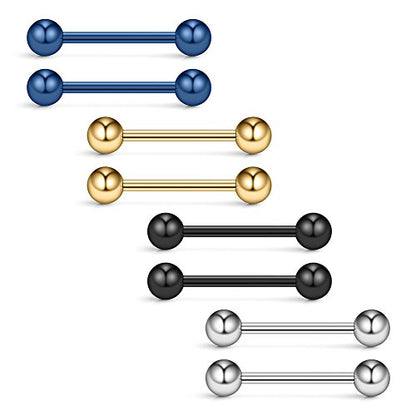 316L Stainless Steel Nipple Shield Barbell Ring Bar Body Piercing 14G - style: Mix Color(8pcs)