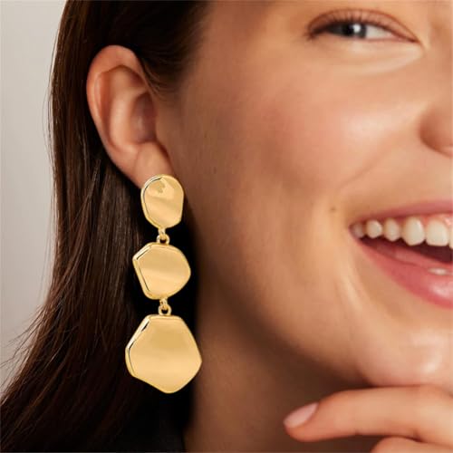 Dainty Alloy Retro Smooth Geometric Circular Lightweight Dangle Drop Earrings Gold-plated Irregular Stud Earrings for Women - style: Gold