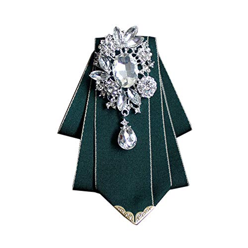 Crystal Bow tie Brooches Collar Pin Jewelry ribbon Fabric Bowknot Pre Tied Neck Tie For men Women wedding bridegroom - color: Dark Green