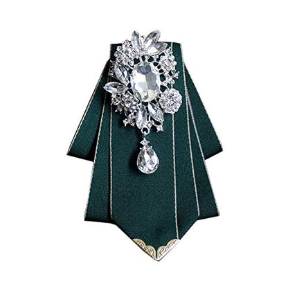 Crystal Bow tie Brooches Collar Pin Jewelry ribbon Fabric Bowknot Pre Tied Neck Tie For men Women wedding bridegroom - color: Dark Green