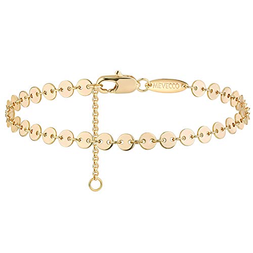 MEVECCO Dainty Chain Bracelets for Women, Layered and Charm Styles | 14K Gold Plated Brass, Select Cubic Zirconia Accents, Single and Multi-Row Structures for Refined Everyday Wristwear - style: Coin Chain