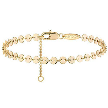 MEVECCO Dainty Chain Bracelets for Women, Layered and Charm Styles | 14K Gold Plated Brass, Select Cubic Zirconia Accents, Single and Multi-Row Structures for Refined Everyday Wristwear - style: Coin Chain
