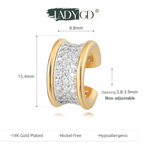 Sparkle Ear Cuff for Women, Non Piercing Single | 14K Gold Plated Brass, Clear Cubic Zirconia Accents, Fixed 3.8-3.9 mm Opening, Single Non-Piercing Cuff For Ear Stacks - style: Classic Sparkle