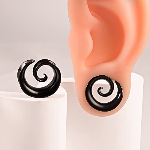 2PCS Spiral Saddle Ear Tunnels Plugs 316 Stainless Steel Ear Gauges Hypoallergenic Earrings Expander Stretcher Piercing Body Jewelry - color: Black, size: 14mm(9/16")