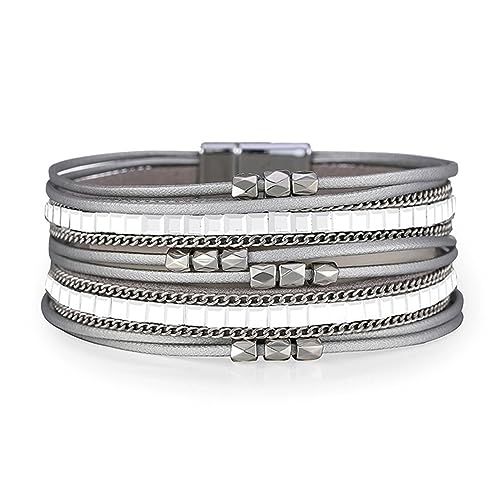 Long tiantian Boho Western Bracelets for Women Leather Wrap Bracelets Turquoise Bracelet Western Jewelry Country Concert Outfits - color: jelly bangles bracelets women(silver)