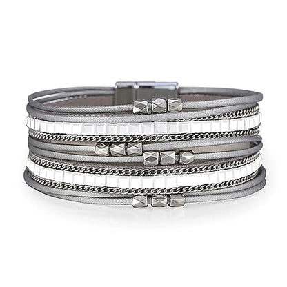 Long tiantian Boho Western Bracelets for Women Leather Wrap Bracelets Turquoise Bracelet Western Jewelry Country Concert Outfits - color: jelly bangles bracelets women(silver)
