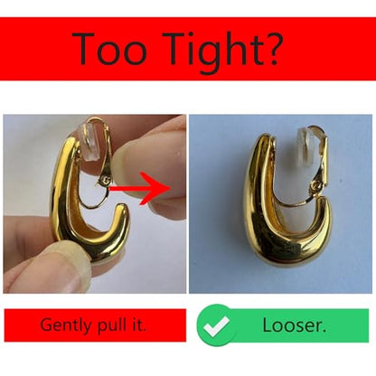 FAN&LOUIS Gold and Silver Clip On Earrings for Women, Chunky Huggie Teardrop Clip-on for Non Pierced Ears - style: Gold