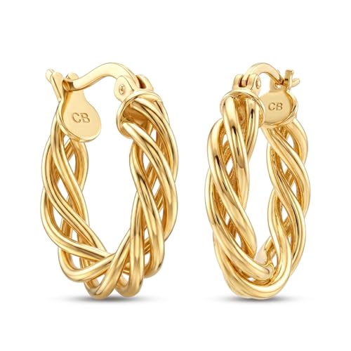 Twisted Hoop Earrings for Women - 14K Gold Plated Braided Hoop Earring | Hypoallergenic Lightweight Twisted Rope Round Hoop Earring | Waterproof Earrings for Women Trendy 20MM