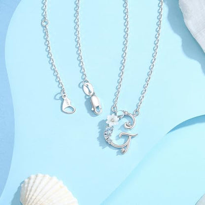 VIKI LYNN Initial Necklace for Women 925 Sterling Silver Initial A to Z Letter Pendant Necklace with Blue Flower Cubic Zirconia Birthday Engagement Gift for Women,Mom, Couple - style: Letter G